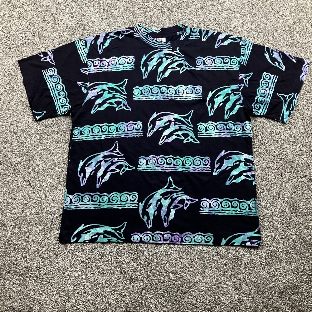 Rum Reggae Shirt Size Large Dolphin All Over Print Tye Dye Nature Ocean Y2K‎